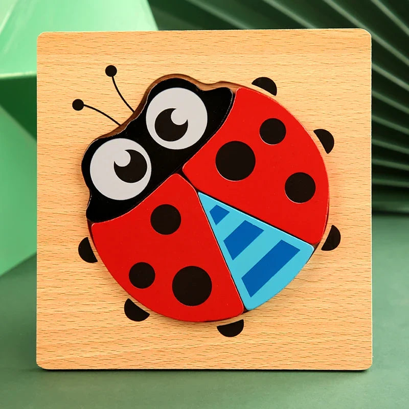 Quality High 3D Wooden Cartoon Animal Puzzle for Kids