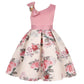 Plush girls' dress - one-shoulder knee-length floral, polyester, for party or wedding