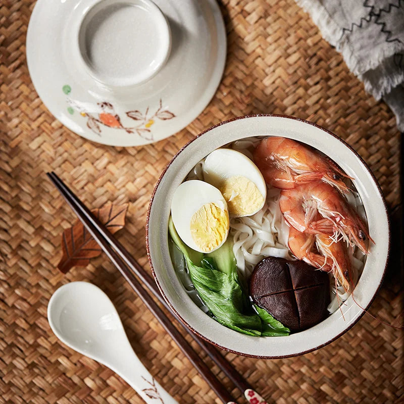 Bowl Ramen Large Ceramic With Lid Retro Fall 2025 Tableware