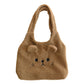 Tote Bag Plush Cartoon Embroidery Shoulder Bag Winter 2025 Cozy Faux Lamb Hair Shopper Gift
