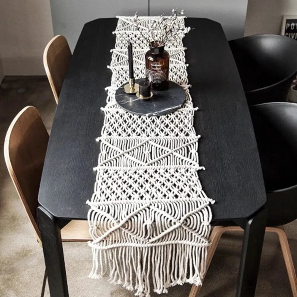 Runner Table Cotton Macrame Bohemian Style Holiday Table Decor Christmas 2025 Handmade Cozy Rustic