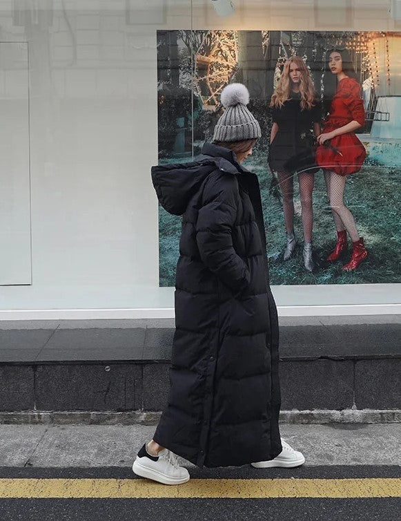 Oversized Windproof Women's Maxi Coat - Quilted Insulated