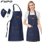 Denim Apron Flexible Neck Bib Apron Sturdy Barista Kitchen Apron Fall 2025 Hygienic Workwear With Pockets