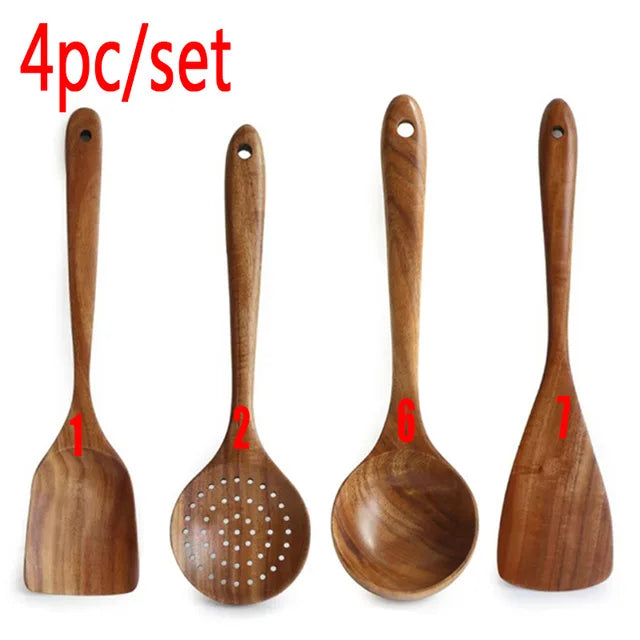 Eco-Friendly Cooking Spoons Non-Stick Safe 2026 – Organic Teak Wooden Kitchen Utensil Kit