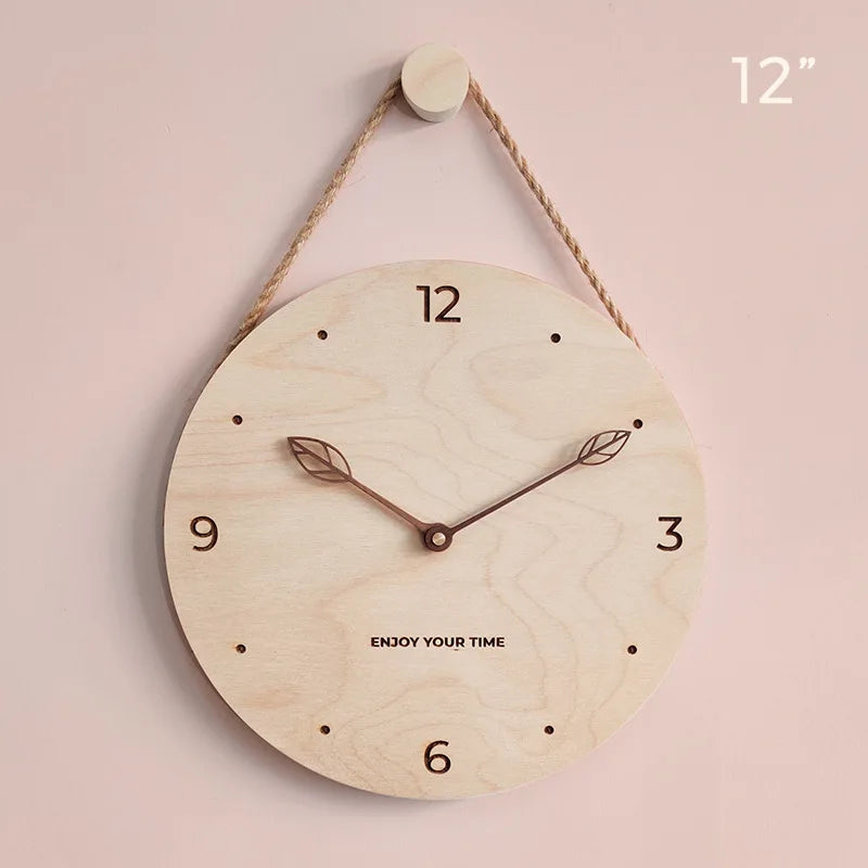 Wooden Wall Clock 12 Inch Hanging Rope Minimalist Round Clock Fall 2025 Rustic Household Decor Cozy Living Room Accent