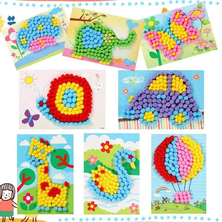 Creative DIY Plush Ball Painting Kit for Kids - Educational Cartoon Crafts, Handmade Material, Fun Puzzles for Children