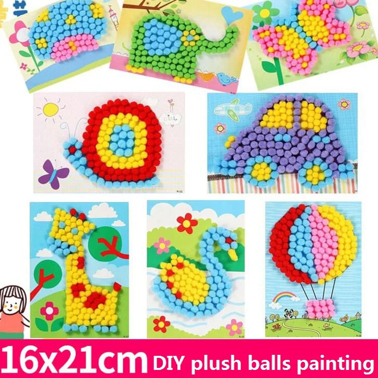 Creative DIY Plush Ball Painting Kit for Kids - Educational Cartoon Crafts, Handmade Material, Fun Puzzles for Children