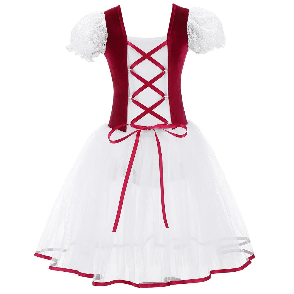 velvet bodice, tulle skirt, short puff sleeves, for dance class – Breathable girls' ballet tutu dress