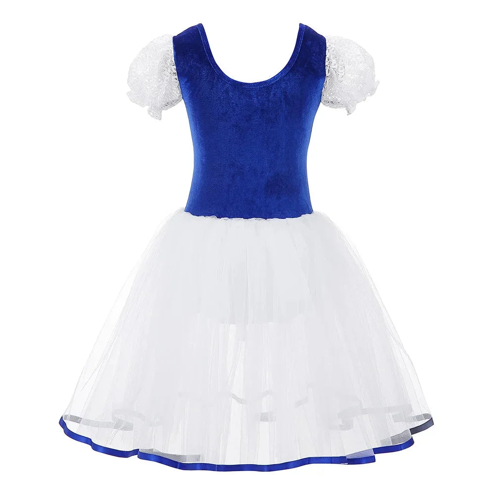 velvet bodice, tulle skirt, short puff sleeves, for dance class – Breathable girls' ballet tutu dress
