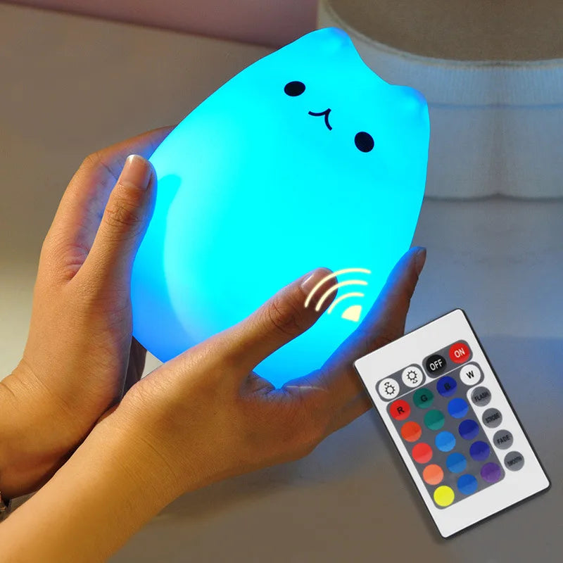 LED Night Light Cat Touch Sensor 16 Colors Dimmable USB Battery-Powered Silicone Lamp Kids Gift Back to School 2025 Glow
