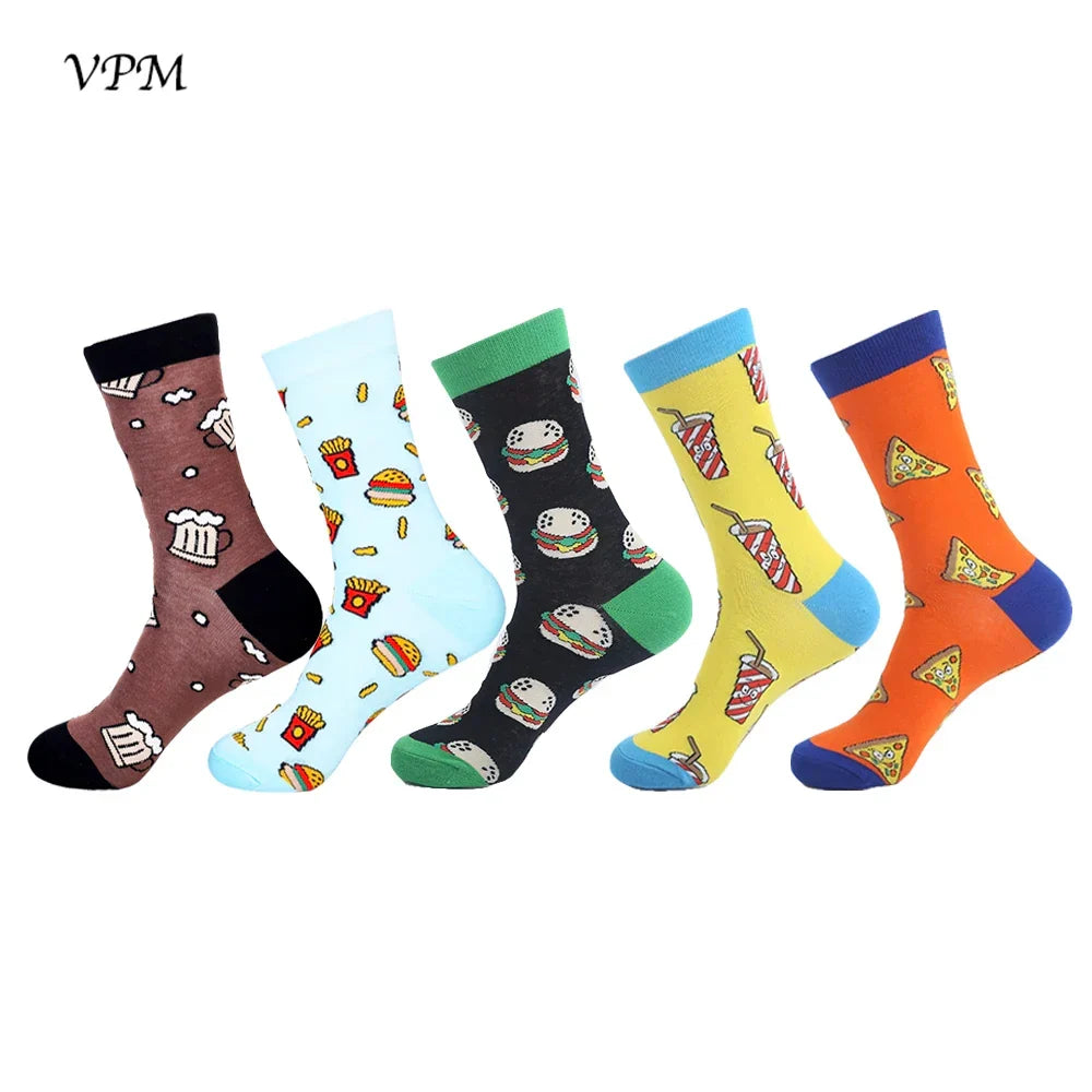 Crew Men's Socks Combed Cotton 5-Pack Harajuku Pattern Casual Socks Fall 2025 Breathable Antibacterial Comfort Gift