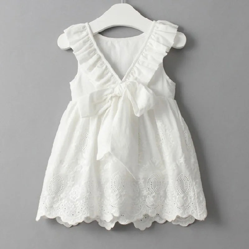 Plush Girls Dress - A-line, Sleeveless, Bow-Front Detail, Cotton-Polyester, Casual Summer Wear