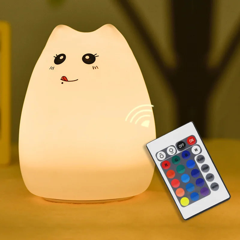 LED Night Light Cat Touch Sensor 16 Colors Dimmable USB Battery-Powered Silicone Lamp Kids Gift Back to School 2025 Glow