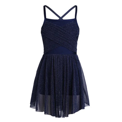 Lyrical, Glitter Mesh, Polyester, For Ballet, Gymnastics – Light Girls’ Dance Dress