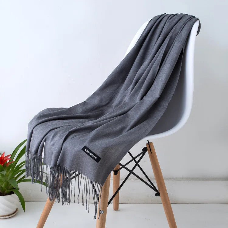 Cozy Warm Women Scarf - Long Fringe, Cashmere, Winter