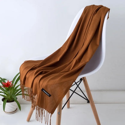 Cozy Warm Women Scarf - Long Fringe, Cashmere, Winter