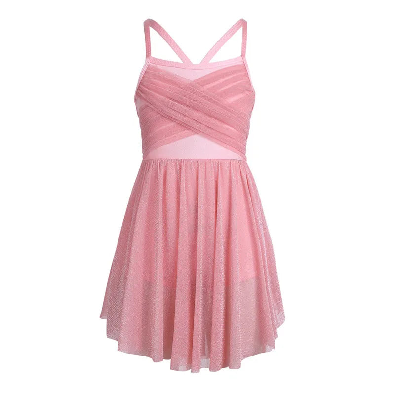 Lyrical, Glitter Mesh, Polyester, For Ballet, Gymnastics – Light Girls’ Dance Dress