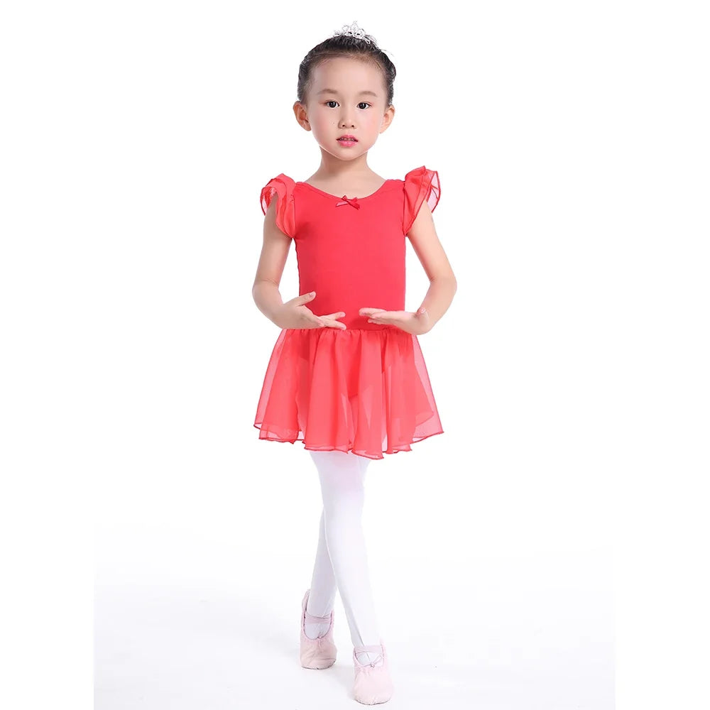 Plush girls ballet leotard with tutu - chiffon skirt, stretch fabric, for dance class