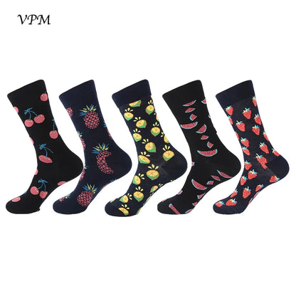 Crew Men's Socks Combed Cotton 5-Pack Harajuku Pattern Casual Socks Fall 2025 Breathable Antibacterial Comfort Gift