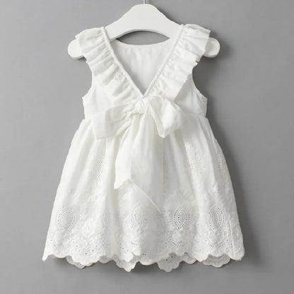 Plush Girls Dress - A-line, Sleeveless, Bow-Front Detail, Cotton-Polyester, Casual Summer Wear