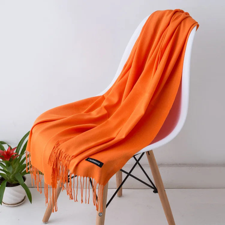 Cozy Warm Women Scarf - Long Fringe, Cashmere, Winter