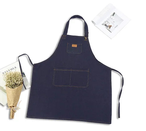 Denim Apron Flexible Neck Bib Apron Sturdy Barista Kitchen Apron Fall 2025 Hygienic Workwear With Pockets