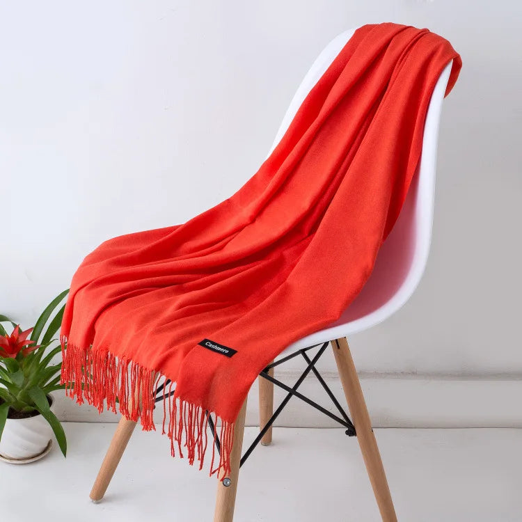 Cozy Warm Women Scarf - Long Fringe, Cashmere, Winter