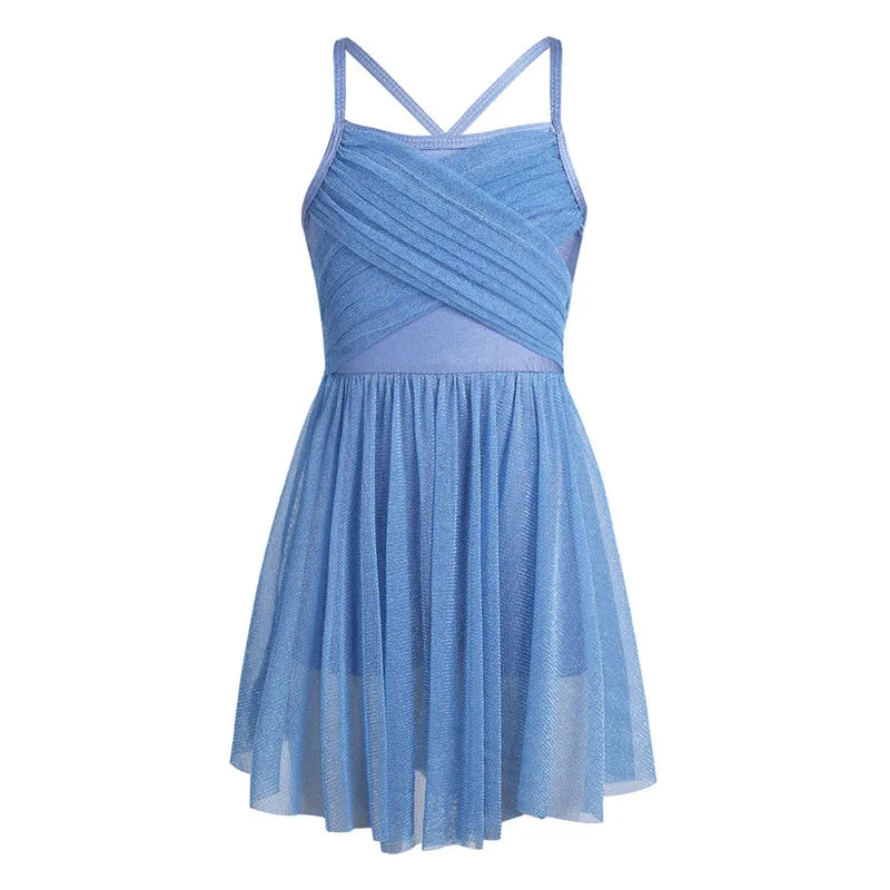 Light Girls' Dance Dress - Flowy, Glittery Mesh, Ballet & Gymnastics Costume