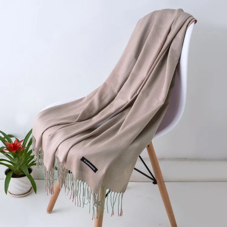 Cozy Warm Women Scarf - Long Fringe, Cashmere, Winter