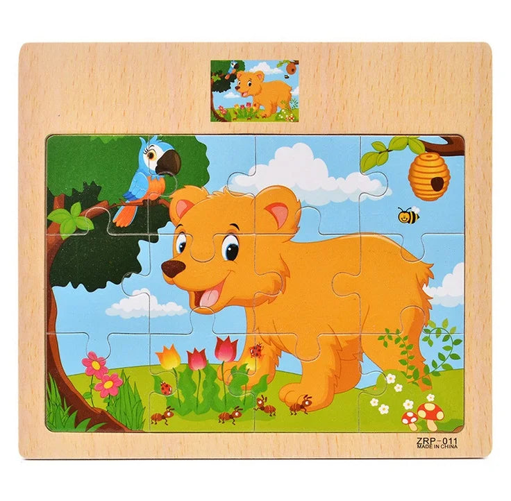Vehicle Wooden Animal Puzzles for Kids Educational Gift