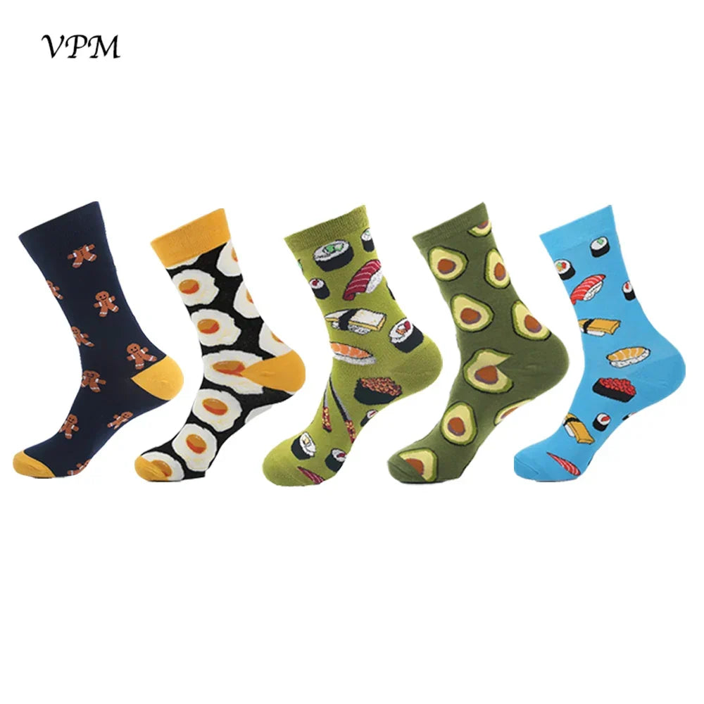 Crew Men's Socks Combed Cotton 5-Pack Harajuku Pattern Casual Socks Fall 2025 Breathable Antibacterial Comfort Gift