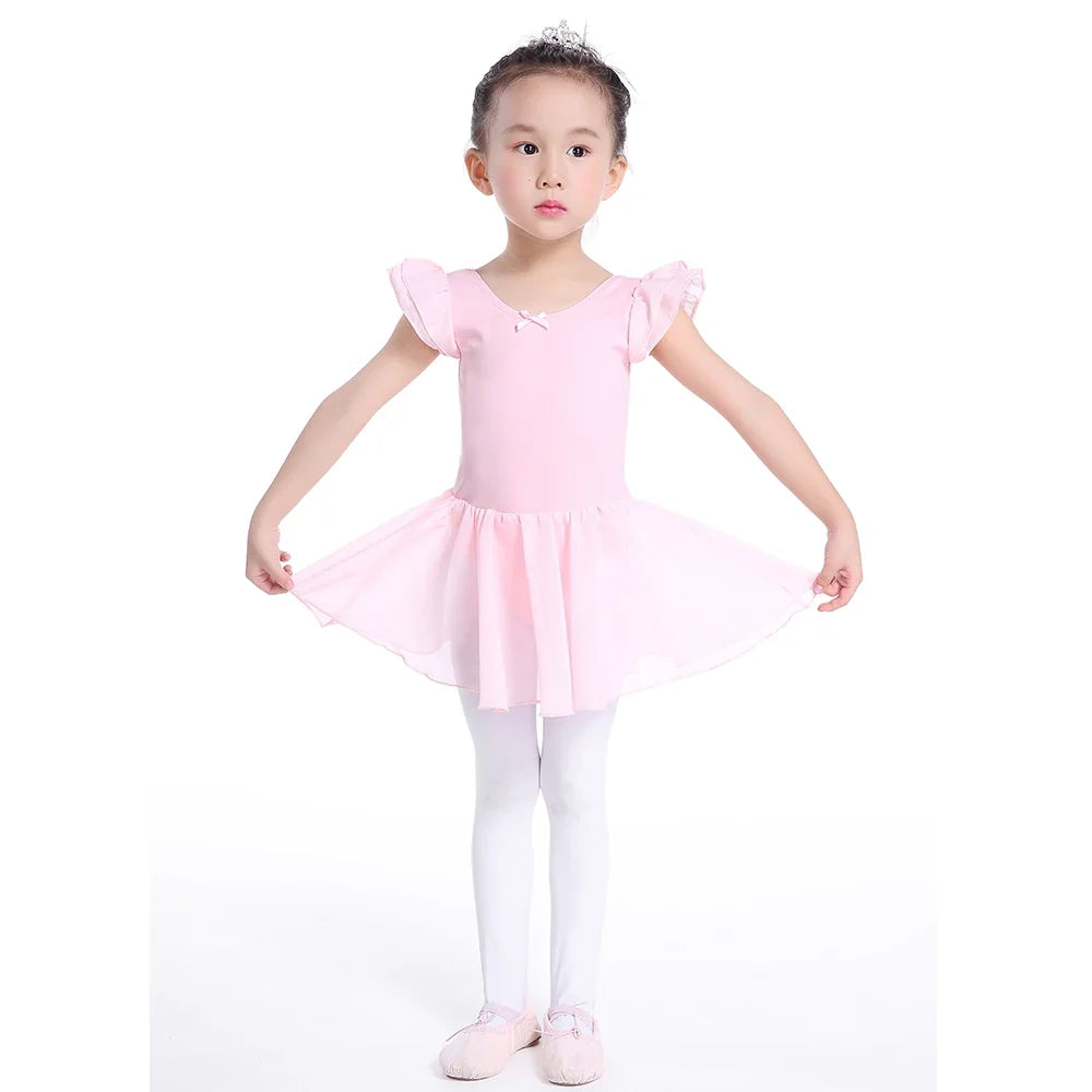 Plush girls ballet leotard with tutu - chiffon skirt, stretch fabric, for dance class