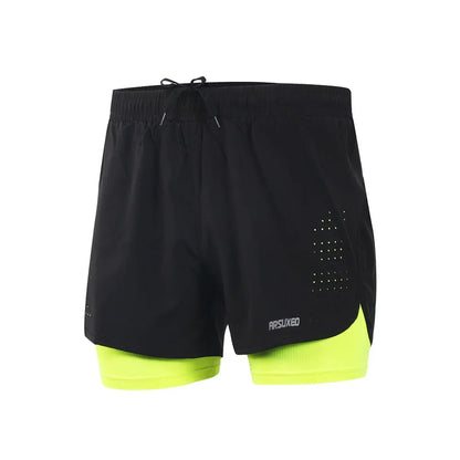 men's Stretchy 2-in-1 running shorts - longer liner, polyester blend, for jogging and gym