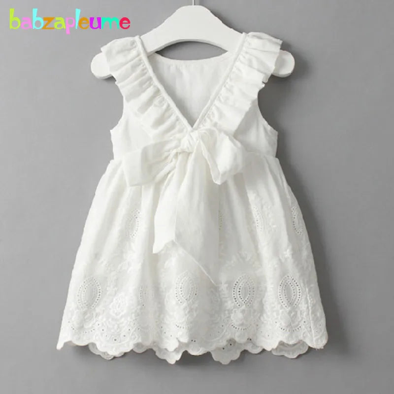 Plush Girls Dress - A-line, Sleeveless, Bow-Front Detail, Cotton-Polyester, Casual Summer Wear