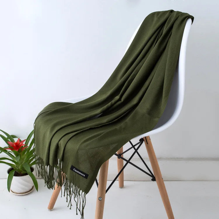 Cozy Warm Women Scarf - Long Fringe, Cashmere, Winter