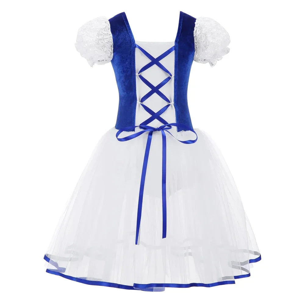 velvet bodice, tulle skirt, short puff sleeves, for dance class – Breathable girls' ballet tutu dress
