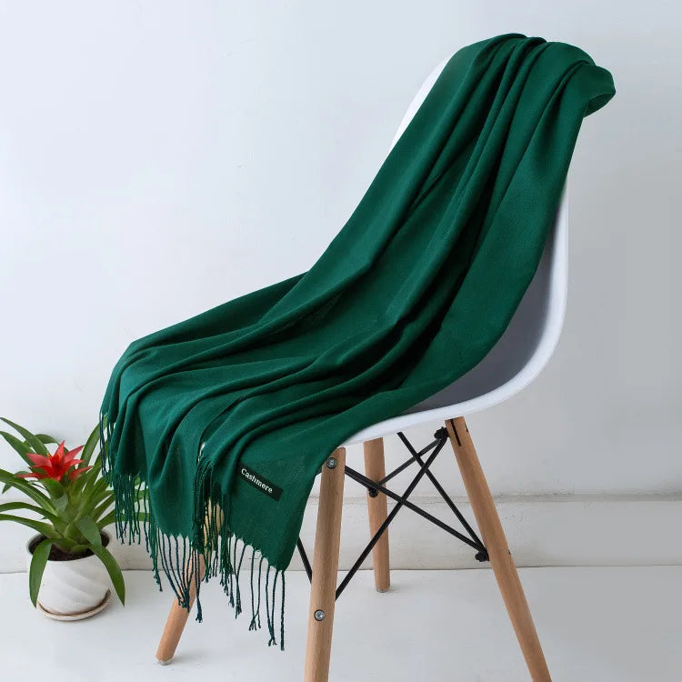Cozy Warm Women Scarf - Long Fringe, Cashmere, Winter