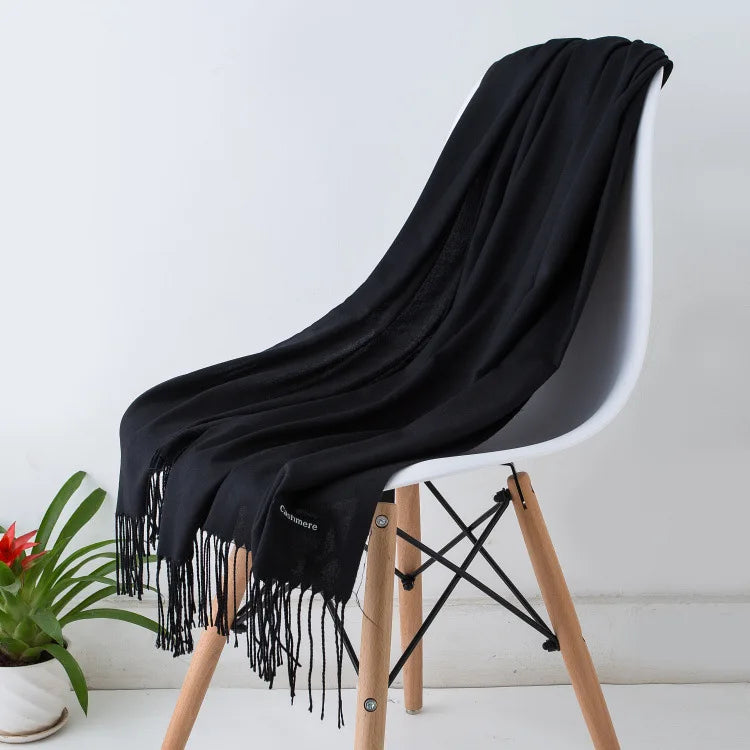 Cozy Warm Women Scarf - Long Fringe, Cashmere, Winter