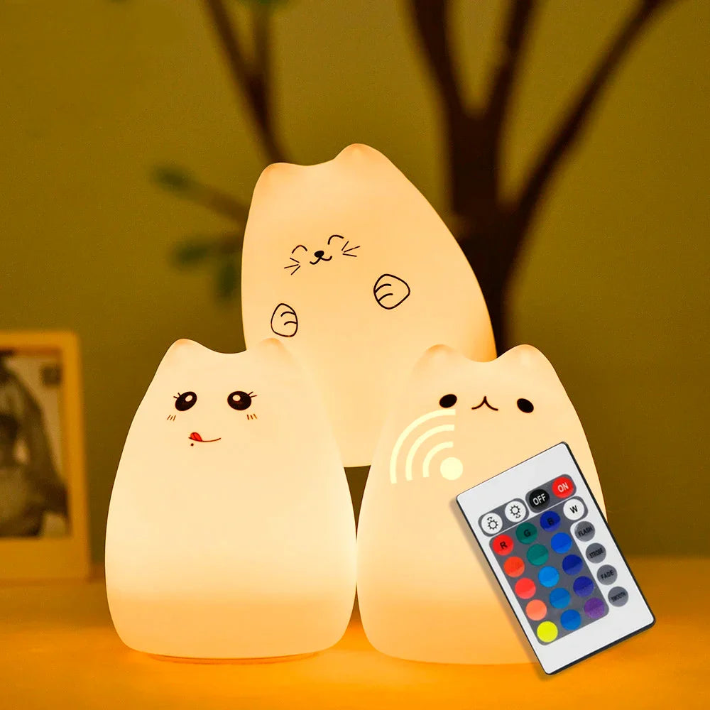LED Night Light Cat Touch Sensor 16 Colors Dimmable USB Battery-Powered Silicone Lamp Kids Gift Back to School 2025 Glow