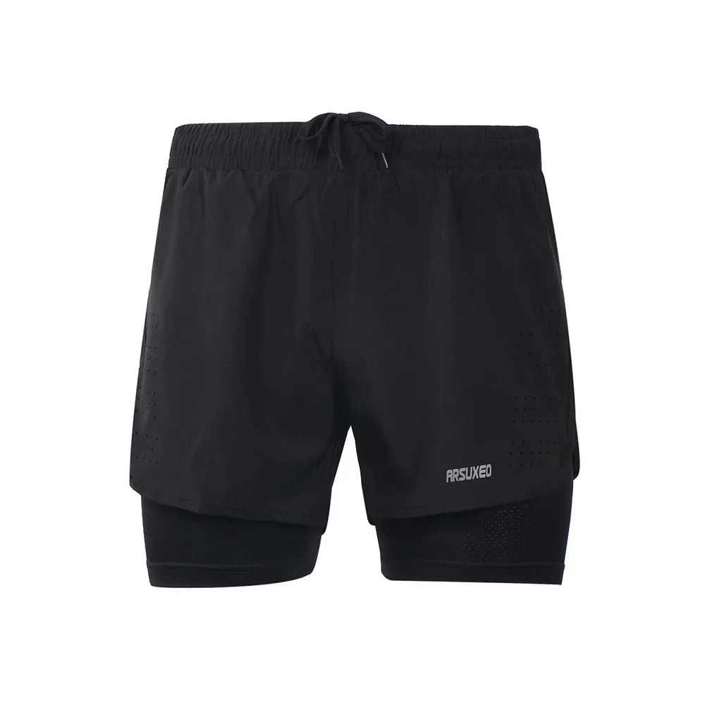 men's Stretchy 2-in-1 running shorts - longer liner, polyester blend, for jogging and gym