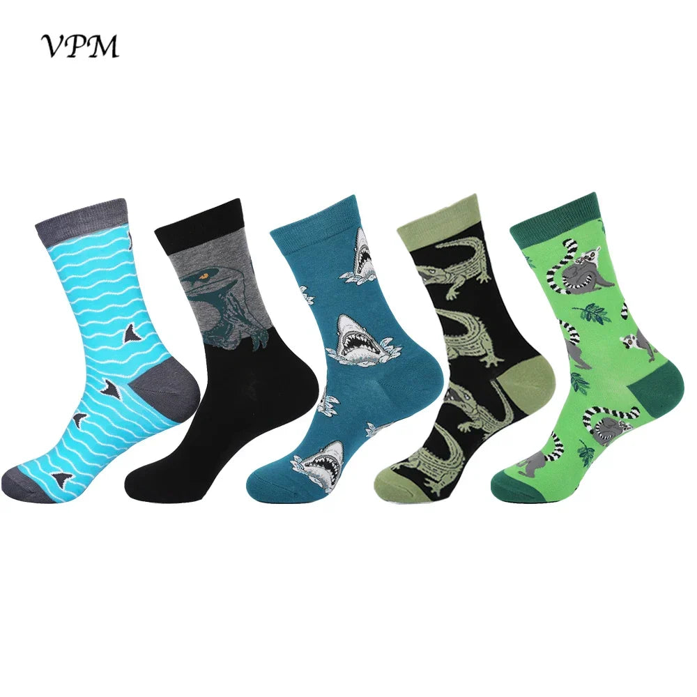 Crew Men's Socks Combed Cotton 5-Pack Harajuku Pattern Casual Socks Fall 2025 Breathable Antibacterial Comfort Gift