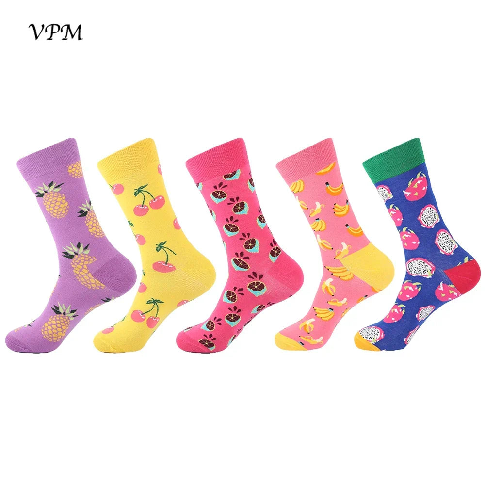 Crew Men's Socks Combed Cotton 5-Pack Harajuku Pattern Casual Socks Fall 2025 Breathable Antibacterial Comfort Gift