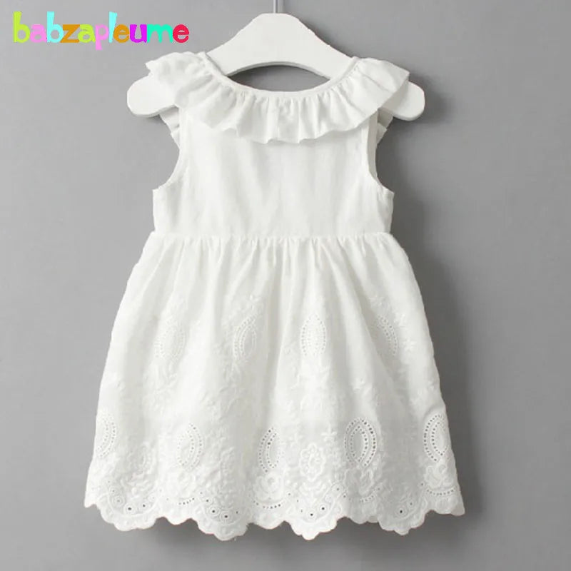 Plush Girls Dress - A-line, Sleeveless, Bow-Front Detail, Cotton-Polyester, Casual Summer Wear