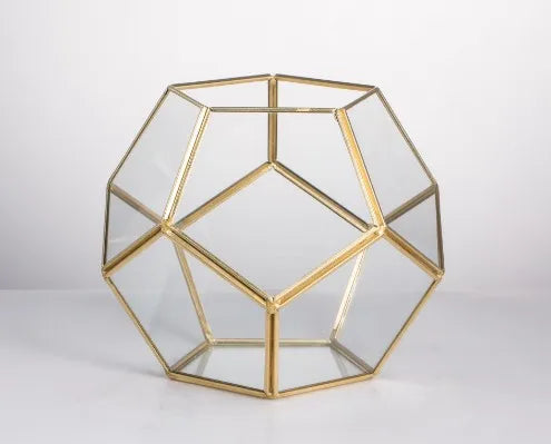 Glass Terrarium Gold Patterned Planter Contemporary Desktop Plant Display Fall 2025, Succulent Bonsai Gift