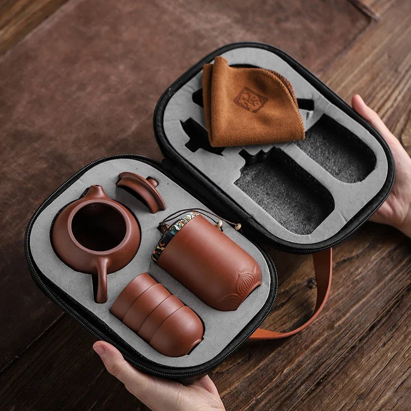 Tea Kit Purple Sand Travel-Friendly Gaiwan Travel Tea Ceremony Kit Fall 2025 Yixing Clay Outdoor Gift
