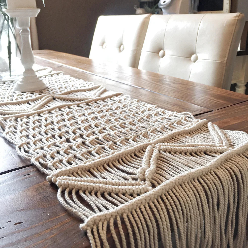 Runner Table Cotton Macrame Bohemian Style Holiday Table Decor Christmas 2025 Handmade Cozy Rustic