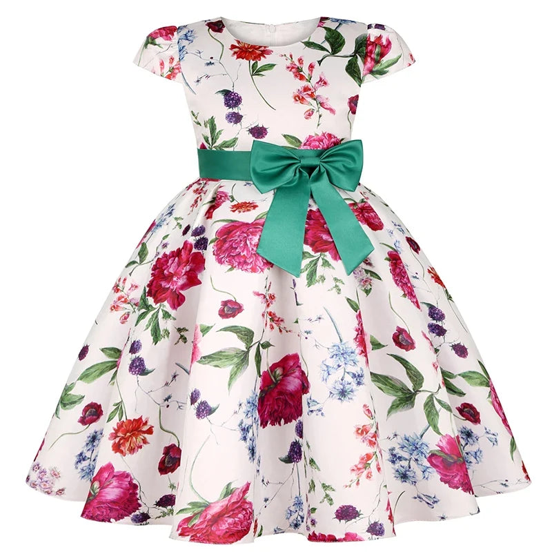 Plush girls' dress - one-shoulder knee-length floral, polyester, for party or wedding