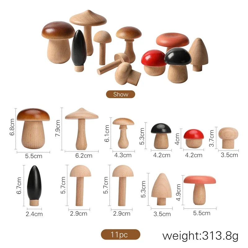 Wooden Toys Montessori Mushroom Blocks Kit Kids Educational Grasping Matching Toy Back To School 2025 Eco Friendly