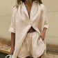 Fashion Solid Shirt Household Suits Casual Short Sleeve Tops & Drawstring Shorts Kit for Women