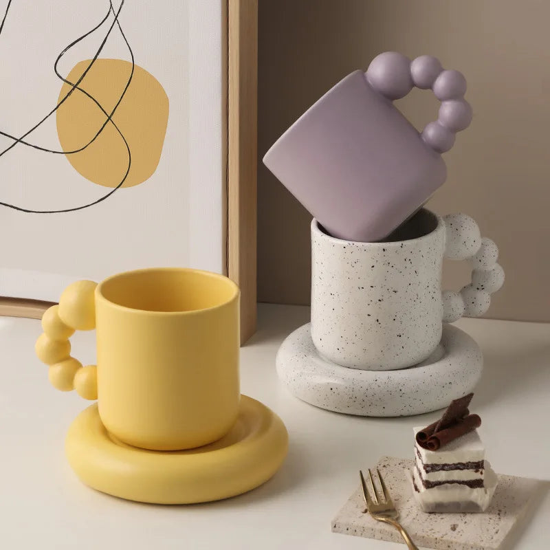 Ceramic Coffee Mug Lavender Porcelain Cup With Tray Scandinavian Handmade Household Decor Fall 2025 Gift